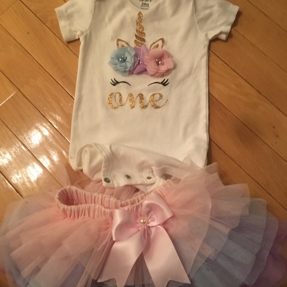 Carters One year birthday onesie and tutu. Size 24 months